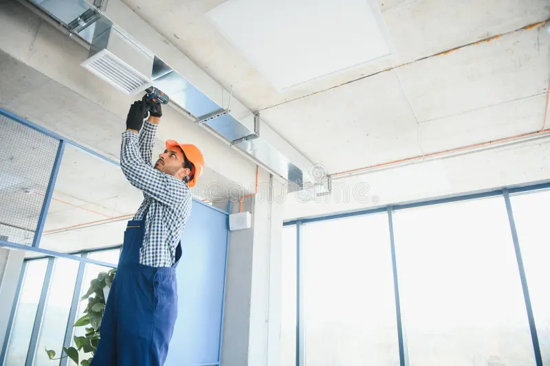 hvac-services-indian-worker-install-ducted-pipe-system-ventilation-air-conditioning-house-278182401
